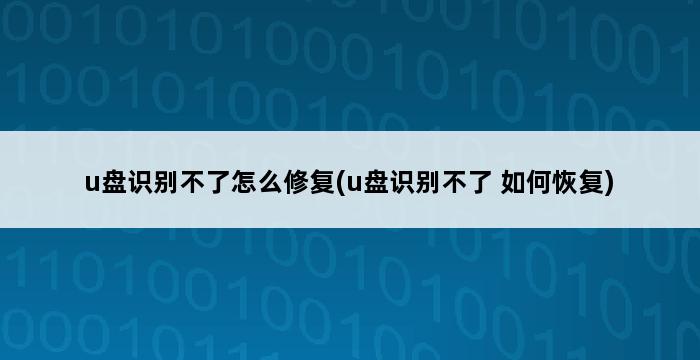 u盘识别不了怎么修复(u盘识别不了 如何恢复) 